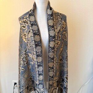 Beautiful Blue and Gold Paisley Scarf Wrap